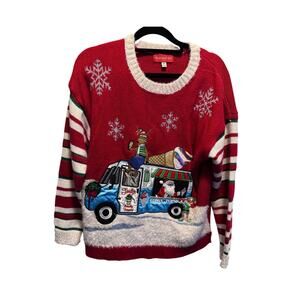 Blizzard Bay Ugly Christmas Sweater Ice Cream Truck Santa Reindeer‎ Mens M